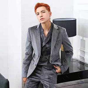 Abiti da <span class=keywords><strong>Uomo</strong></span> in <span class=keywords><strong>Velluto</strong></span> Dorato, Versione Coreana, Eleganti e Sofisticati per Giovani Gentiluomini - Product Image 2