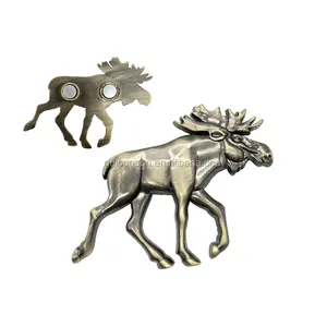 Fabriek Gepersonaliseerde Metalen 3D Dieren Koelkast Magneten Antieke Moose Elanden Vormige Koelkast Magneet
