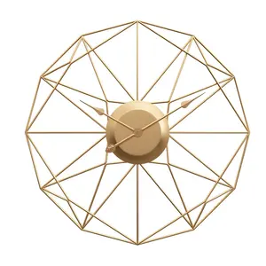 Relógio de parede em forma de polygon, design criativo minimalista de 20 polegadas, relógio de parede dourado de metal