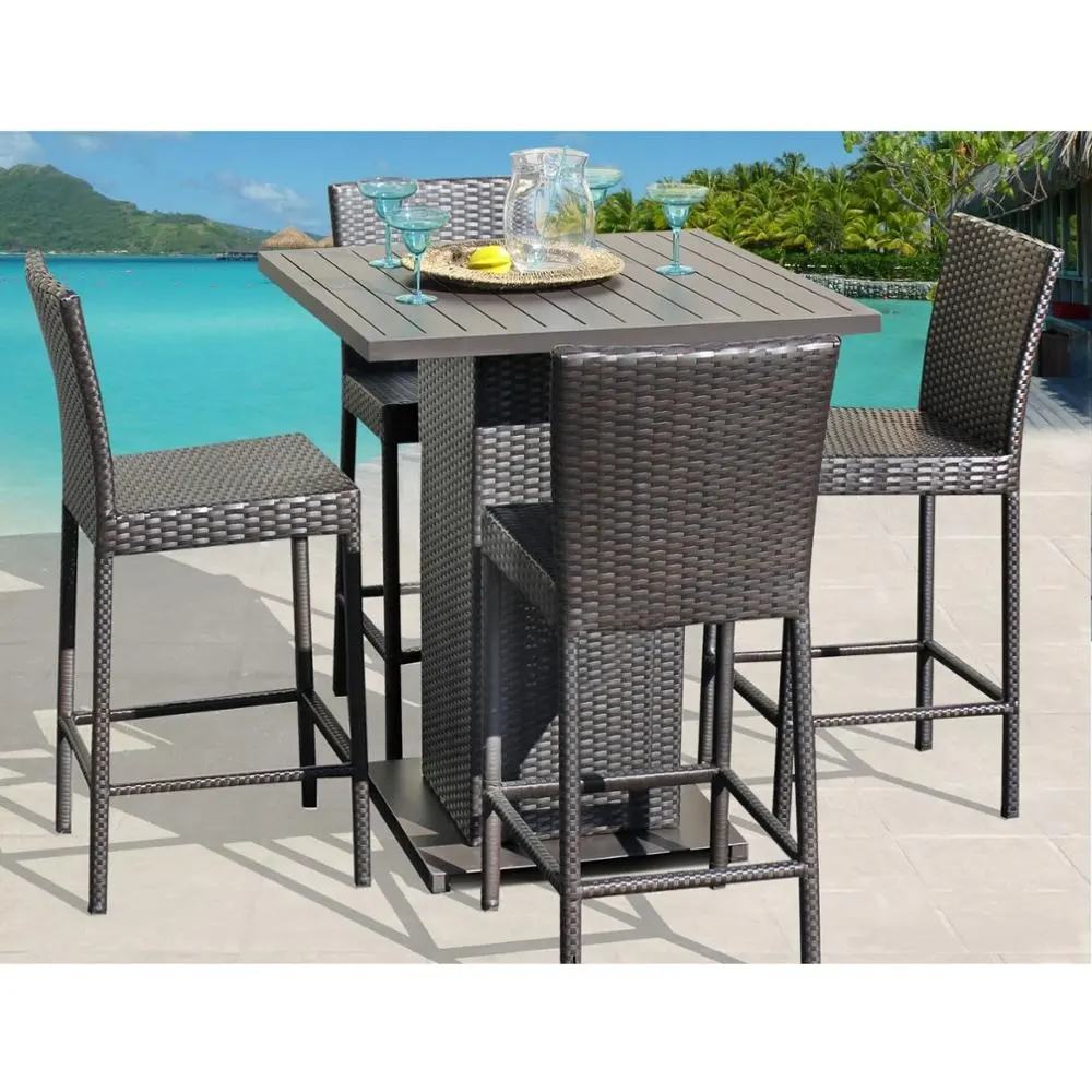 4 Seat Outdoor Garden Patio Maze Rattan Wicker Bar Set Dining Table and Chiars