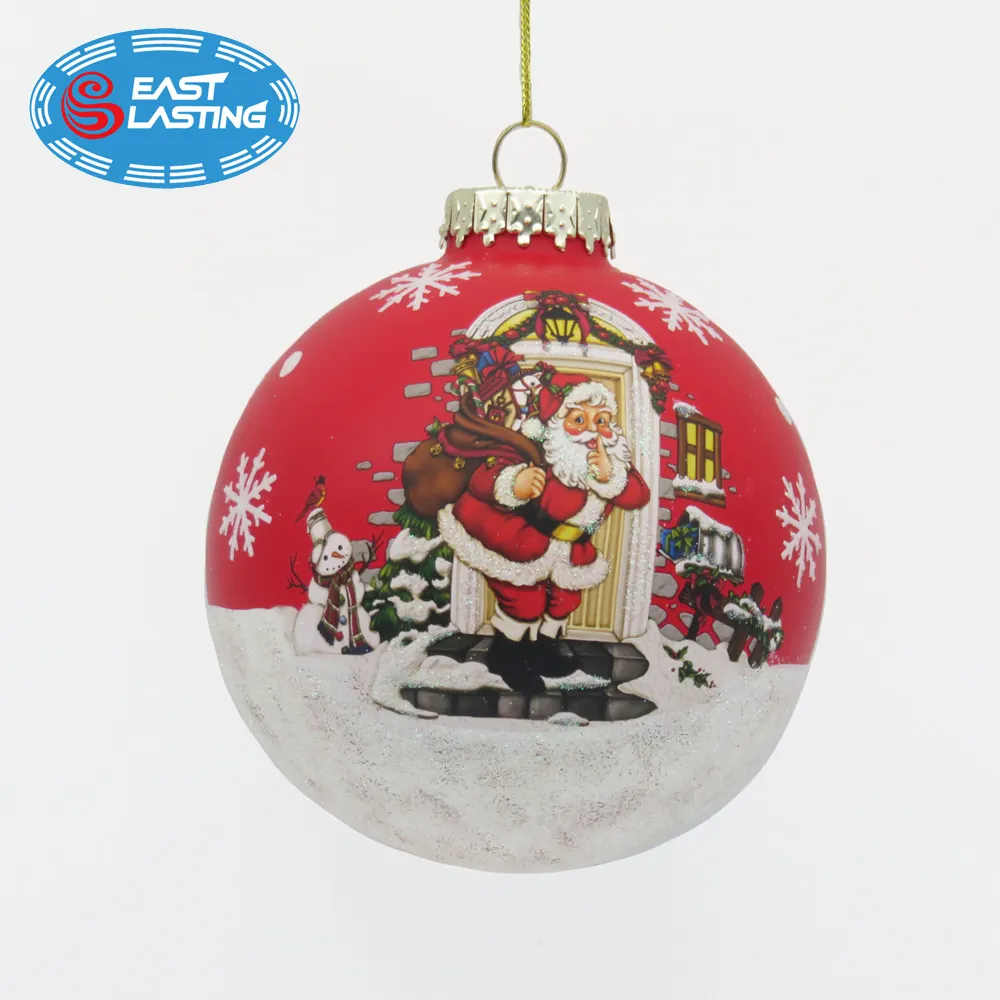 Bola de Navidad de 100mm con luz LED, adorno de árbol de Navidad con mini escena 3D interior bola redonda de vidrio