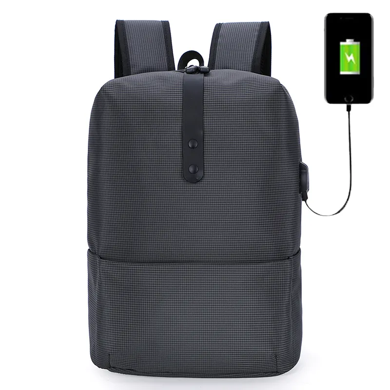 wholesale hot sale high quality simple two button ribbed texture laptop waterproof school backpack with usb