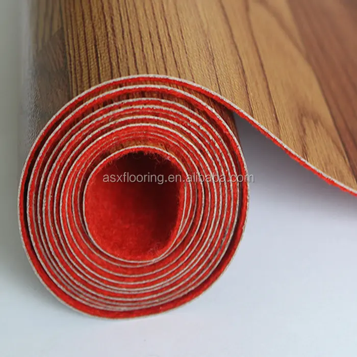 Suelo de vinilo de respaldo de fieltro rojo resistente al fuego linóleo