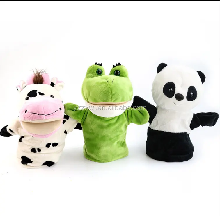 Marionetas de mano de rana de peluche para niños, marionetas de mano de panda de peluche