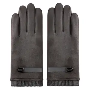 Fashion male texting faux suede motorbike thermal winter biker riding gloves for man