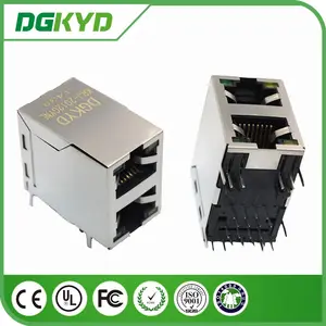 中国供应商KRJ-2012GYNL双端口堆叠磁性rj45连接器1000 BASE-TX。