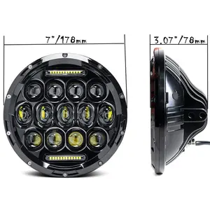 ไฟหน้า LED ทรงกลม7นิ้ว,สำหรับ Jeep Wrangler JK JL TJ Hummer H2 Land Rover Defender Drl ไฟหน้าสำหรับมอเตอร์ไซค์ Harley Davidson