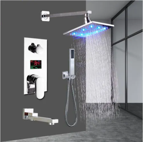 LCD Digital Display 12 Zoll LED Dusche Kopf 3 Funktion Patronen Ventil 360 Grad Rotation Badewanne Auslauf Dusche Set Wasserhahn