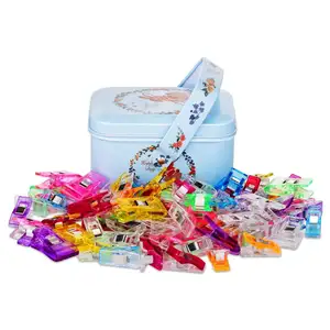 Assorted Colors Plastic Sewing Fabric Craft Clips Quilter Holding Wonder Clips with Tin Box Package