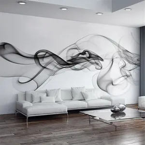 Kertas Dinding Mural 3d Modern 3D Mural Dinding Hitam Putih Asap Seni Kabut Dekorasi Wallpaper untuk Rumah