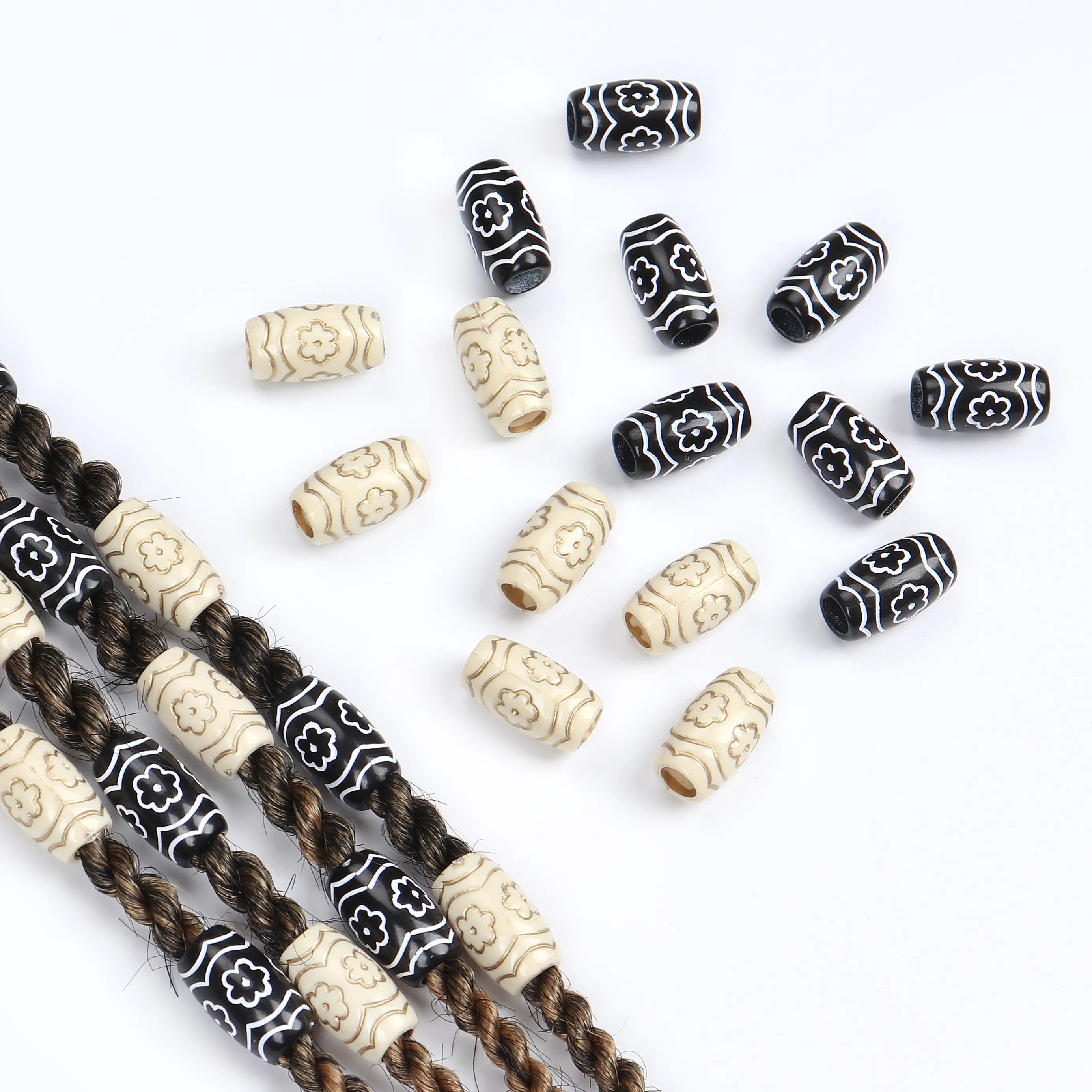 Wholesale High Quality 1PC White and Black Plastic Hair Dreadlock Beads for Hair Braiding Decorations