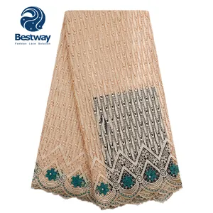Venta al por mayor de algodón tela de encaje guipur africano con cuentas Cupion de encaje Cordón de tela para vestido de fiesta CP1140