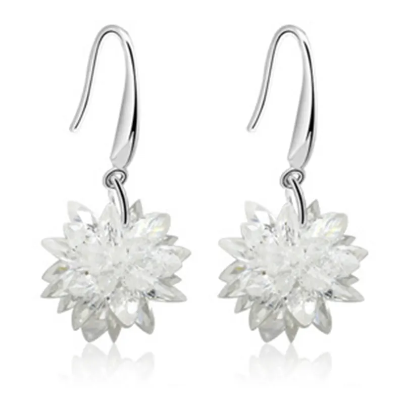 Sweet ice flowers ball cz earrings 925 sterling silver dangle ear piercing rings