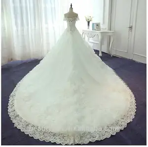 China custom made short sleeve satin embroidery Strapless neckline wedding dress bridal gown TS94