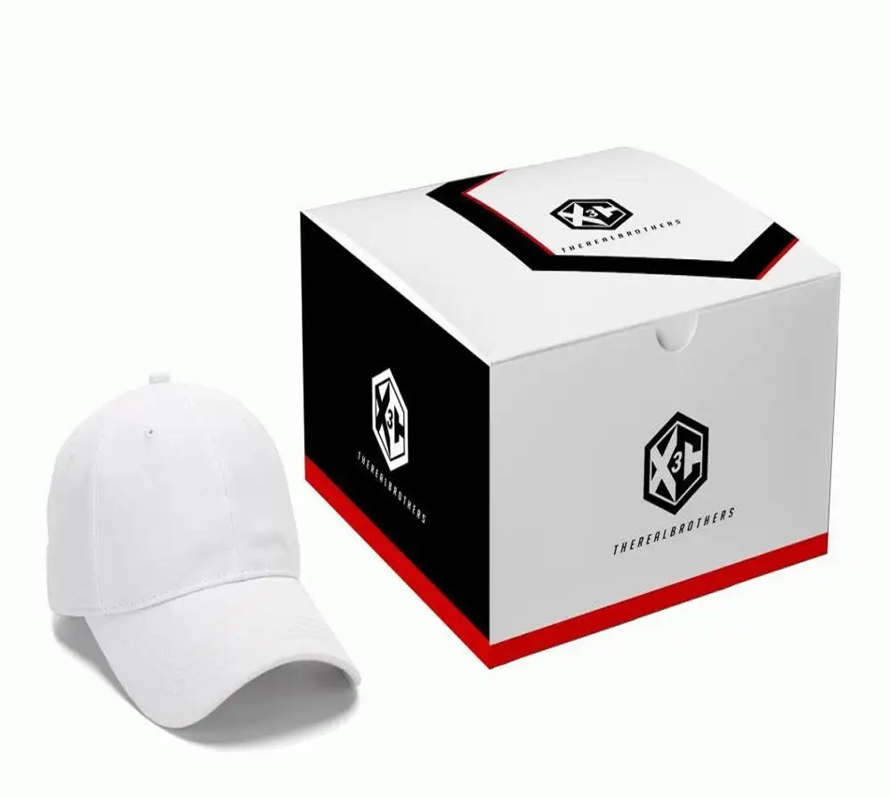 Gorra de béisbol con logo impreso personalizado, gorro de béisbol con logotipo cruzado, snapback deportivo, embalaje de cartón, caja de regalo