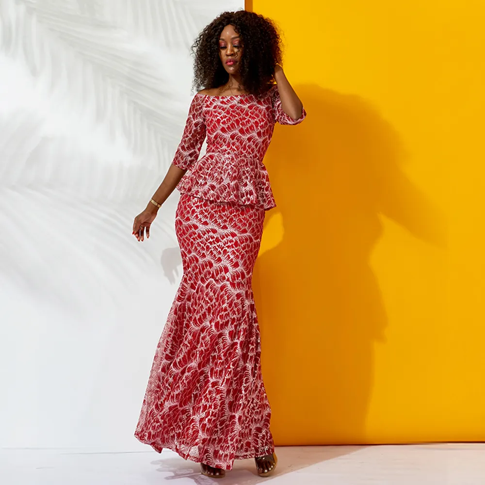Shen bolen Großhandel Bodycon Traditionelle afrikanische Spleißen Maxi Spitze Bazin Riche Frauen Kleid