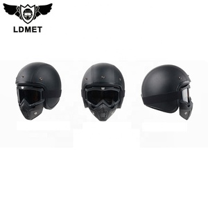 Venta al por mayor Rojo Negro marrón color gris medio de la cara llena de la motocicleta casco vintage - Product Image 1
