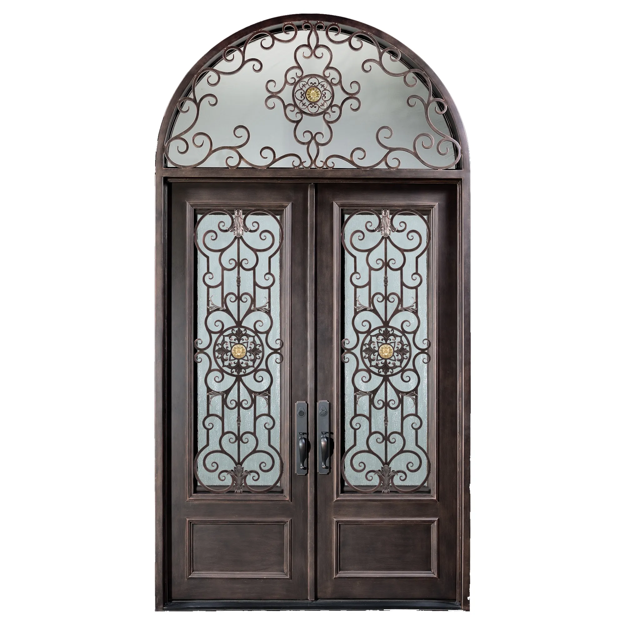 Porta principale in ferro forgiato a mano/vetro porta in ferro battuto