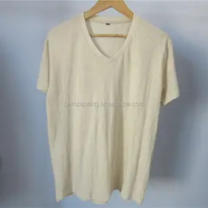 Fabricante de roupas em branco plain cânhamo cânhamo Com Decote Em V t-shirt com preço de atacado