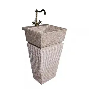 Lavabo portable rectangulaire en granit jaune, pierre naturelle, sur pied, à vendre