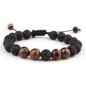 Chaude À La Mode pierre de lave Charme Mat jewlery Noir Onyx <span class=keywords><strong>chakra</strong></span> Perle Bracelet pour Hommes - Product Image 1