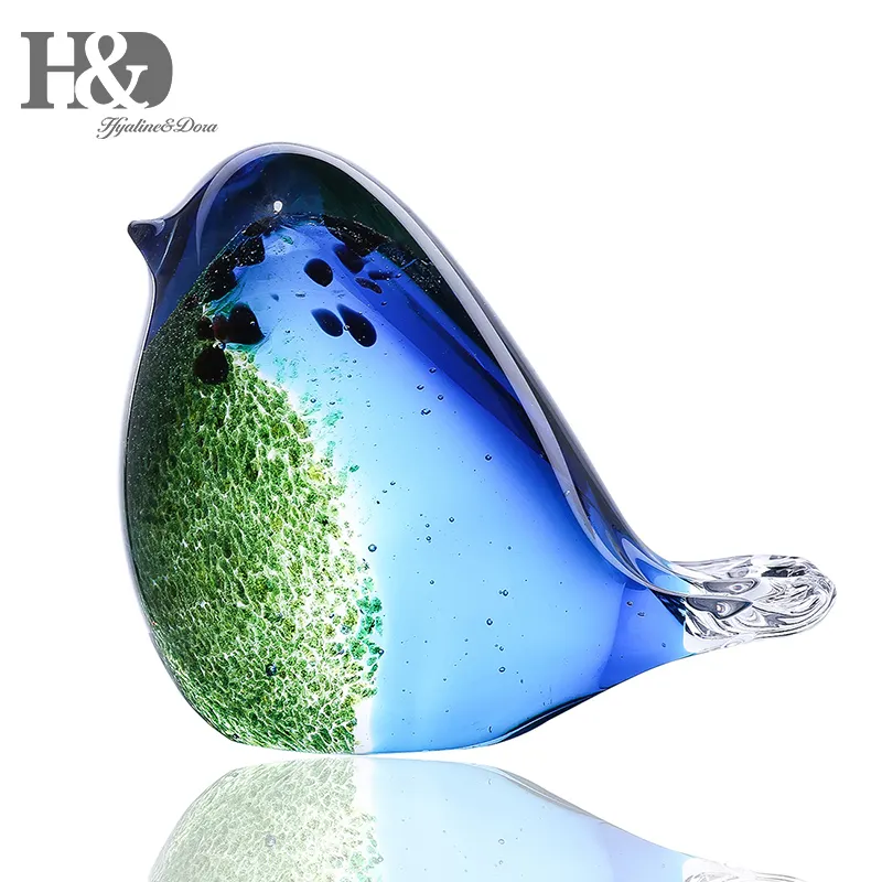 H & D Blu E Verde A Mano In Vetro Soffiato Uccello Fermacarte Creativa Animale Figurine Della Decorazione Della Casa Bella Regalo