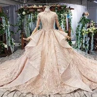 HTL509 свадебное платье с высоким воротником и рукавами-крылышками, свадебное платье с аппликацией, прозрачное свадебное платье