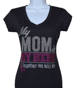 T-Shirt Personalizzata con Cristalli Termoadesivi 'My Mom Is My Hero Together We Will Win Breast Cancer' Produzione all'Ingrosso - Product Image 4