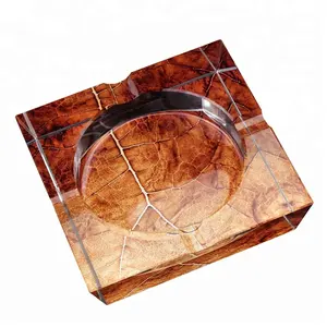 15 cm Square Tobacco Leaf Crystal Ashtray