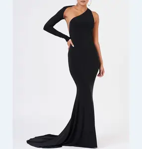 Lovely long sleeve one shoulder fishtail maxi dress