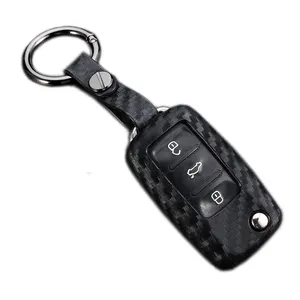 Car Styling Auto Key Shell Case For Volkswagen Polo Tiguan VW Passat For Skoda Cover Car-Styling Carbon Fiber Accessories