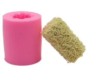 3D ซิลิโคนกุหลาบดอกไม้เทียนแม่พิมพ์ที่มีคุณภาพสูงทนทานยางซิลิโคนแม่พิมพ์เทียน