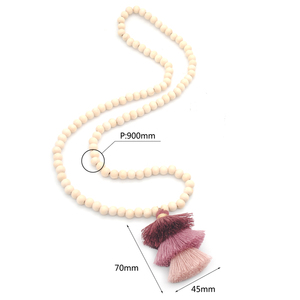 8-10mm Natural Ivory White Wood Beaded <strong>Boho</strong> 108 Mala Beads <strong>Necklace</strong> - Product Image 3