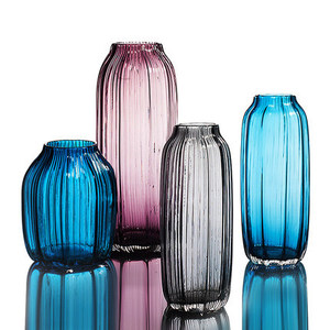 Vases de fleurs style cylindre coloré, lot de 3 pièces, grand centre de table en <span class=keywords><strong>verre</strong></span> avec différents Design pour décoration intérieure, rayé - Product Image 1