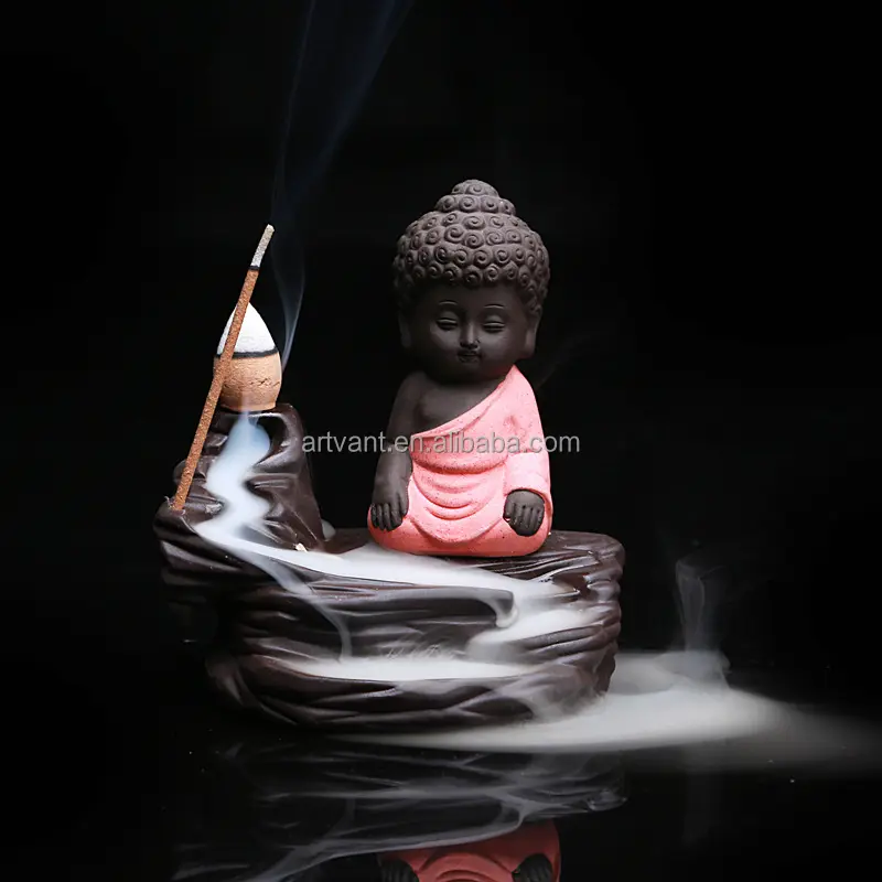 Home Decor Christmas Gift The Lovely Little Monk Small Buddha Incense Censer Backflow Incense Burner for Home Office Teahouse