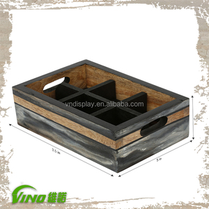 Portabotellas de madera desgastada con organizador multicompartimento para vasos de vidrio para fiestas al aire libre o almacenamiento - Product Image 3