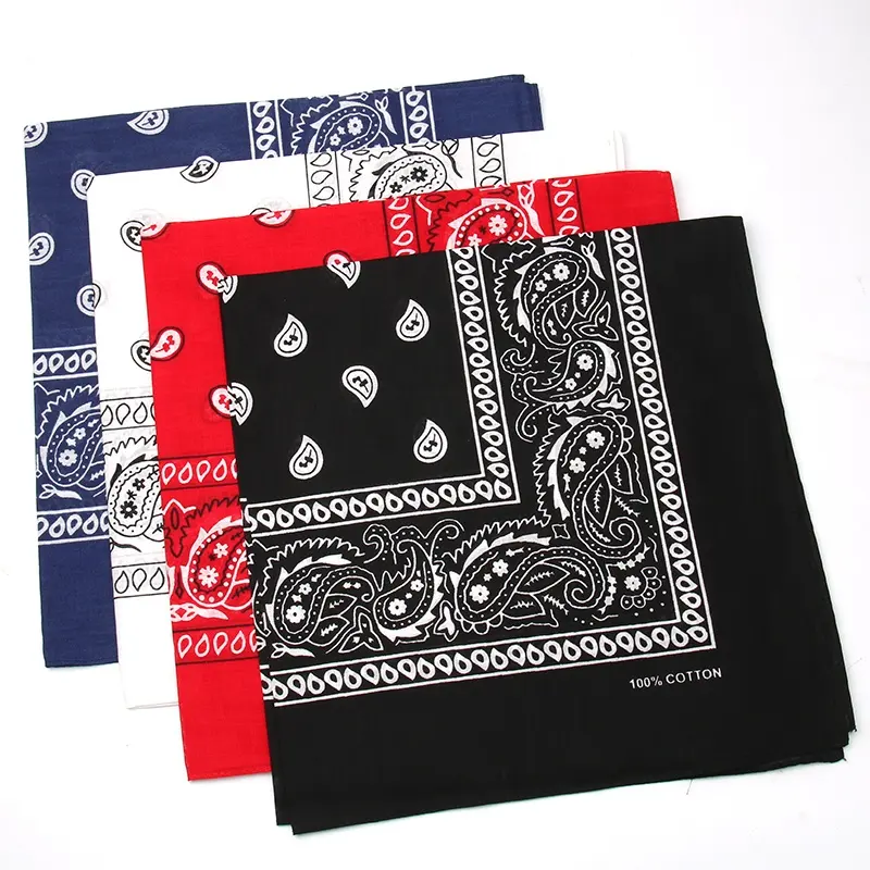 Wholesale customized 100% cotton breathable paisley printing 55cm square head scarf bandanas