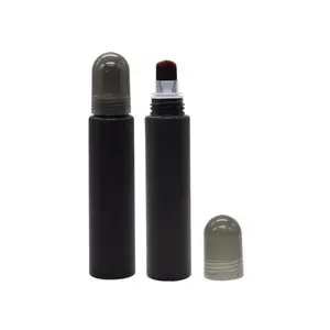 Оптовая продажа, матовая черная круглая пластиковая туба для основы под макияж с кисточкой-аппликатором
