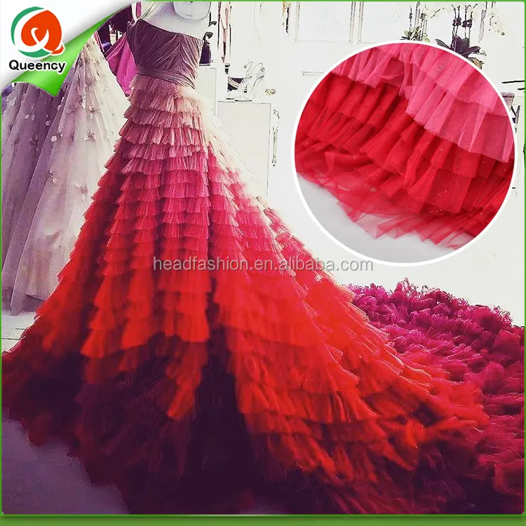 NQ404 Queency Low Price Wholesale Ruffles Layered French African Net Lace Fabrics for Bridal