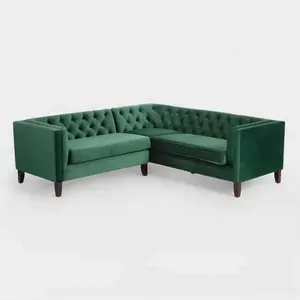 Forest green button tufted sectional sofa wooden frame new Italian luxury furniture velvet corner sofa