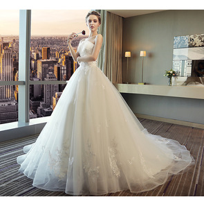 Abito da sposa con spalle scoperte di colore bianco scollo a v lungo strascico taglio dimensionale <span class=keywords><strong>abiti</strong></span> da <span class=keywords><strong>damigella</strong></span> nuziale - Product Image 3