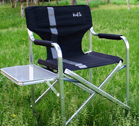 Chaise de camping robuste pliable, chaise de réalisateur avec siège rembourré surdimensionné, table latérale et poche
