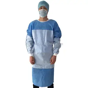 Ucuz tek kullanımlık Nonwoven kumaş mavi Antiblood steril tıbbi cerrahi önlük için hastane