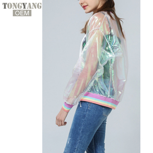 TONGYANG – <span class=keywords><strong>veste</strong></span> d'été pour femmes, Laser arc-en-ciel symphonie <span class=keywords><strong>hologramme</strong></span> femmes manteau irisé Transparent Bomber imperméable au soleil - Product Image 4