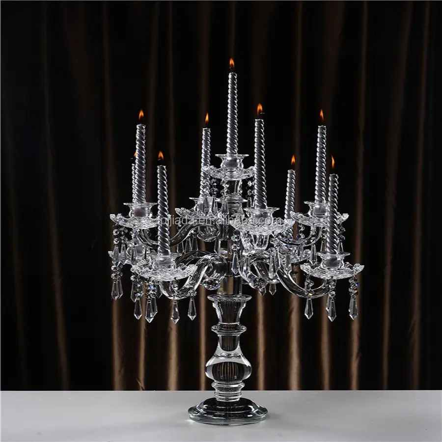 Luxuriante 9 braços cubra a tigela de vidro transparente tubos de suporte de vela de cristal mesa centerpieces candelabros para o casamento de mesa