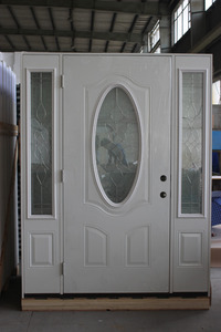 Portes d'entrée en acier pré-assemblées Fangda America, en promotion, avec verre trempé triple couche, portes extérieures modernes battantes manuelles finies pour villas - Product Image 4