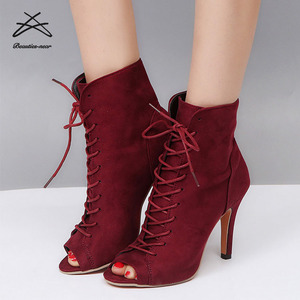 Stivaletti donna tacco alto stile scarpe scamosciate stringate tacco donna - Product Image 2