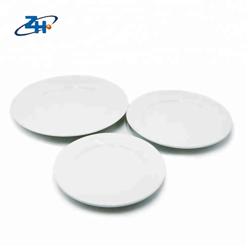 Juegos de platos de porcelana para restaurante, plato redondo de cerámica blanco completo de 10,5 pulgadas para Cena