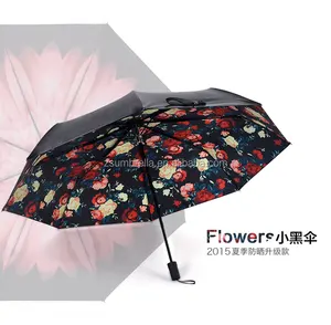 뜨거운 판매 우산 수동 개방 태양 보호 우산 3 접는 럭셔리 패션 여성 우산
