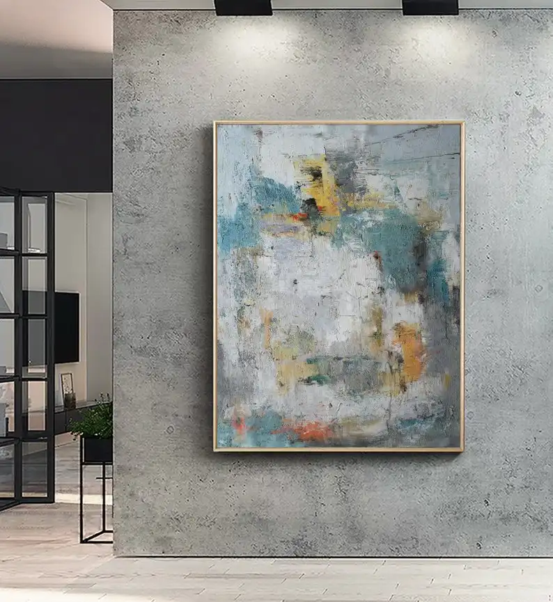 Fast Delivery Vertical Abstract Textured Painting Modern Wall Decoration Art with Golden Frame
